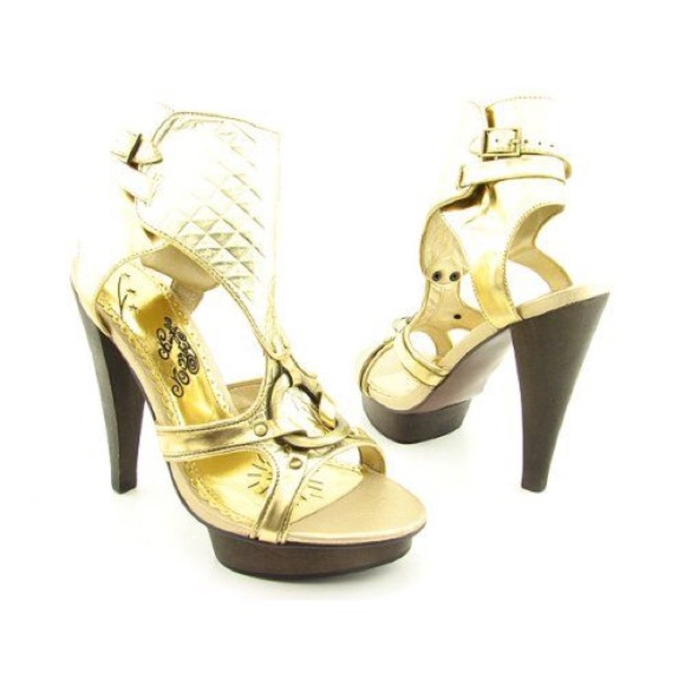 Naughty Monkey Play Date Gold Platform Heels Sz 8